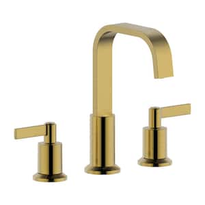 Modern 8 in. Widespread Double Handle 360-Degree Swivel Spout Bathroom Faucet with Drain Kit Included in Brushed Gold