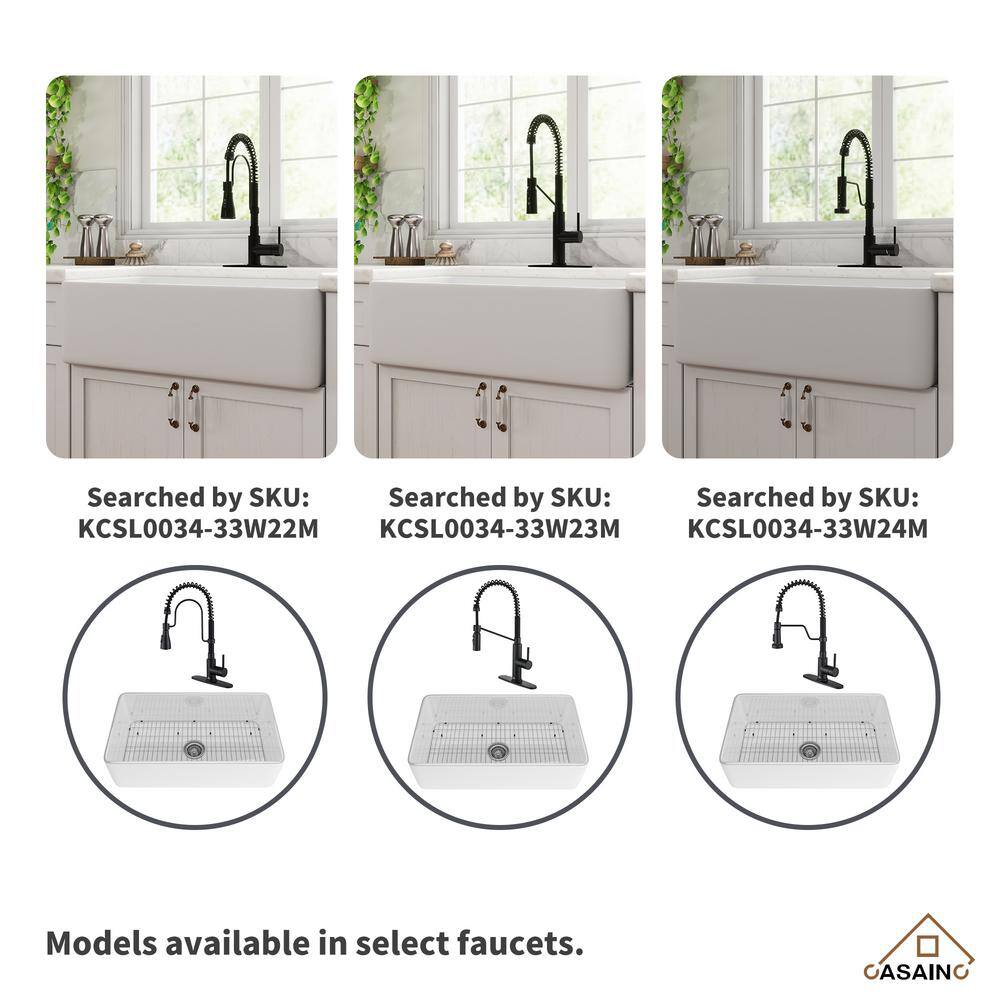 White Fireclay Single Bowl Farmhouse Kitchen Sink with Matte Black Faucet