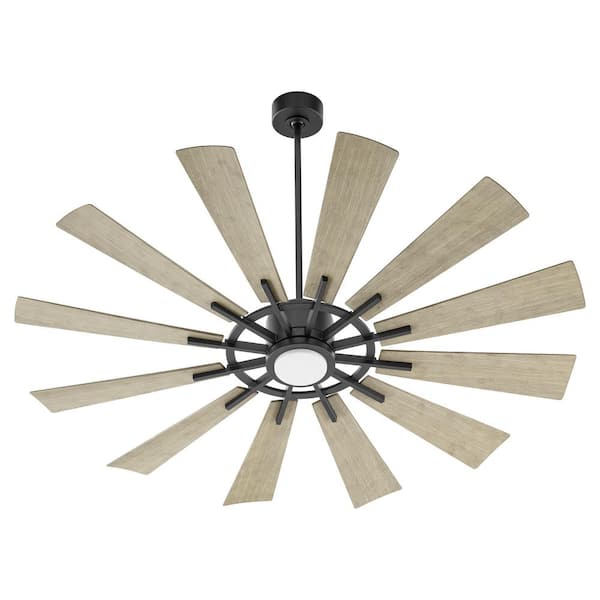 quorum Cirque 60 in. 12-Blades 1-Light 18-Watt LED in Matte Black Damp Ceiling Fan