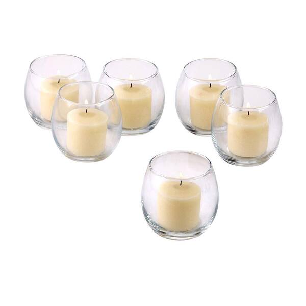 Light In The Dark Clear Glass Hurricane Votive Candle Holders with Ivory Votive Candles (Set of 72)