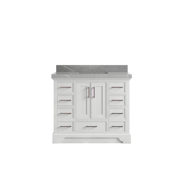 Willow Collections Charlotte 42 in. Single Sink Freestanding White Bath Vanity with Piatra Gray Qt. Top Unassembled