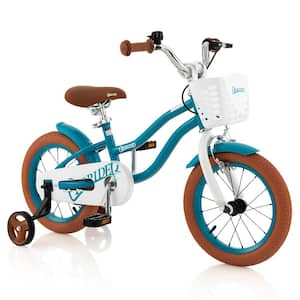 14 in. Kids Bicycle with Removable Training Wheels and Basket for 3-Years to 5-Years Old Blue