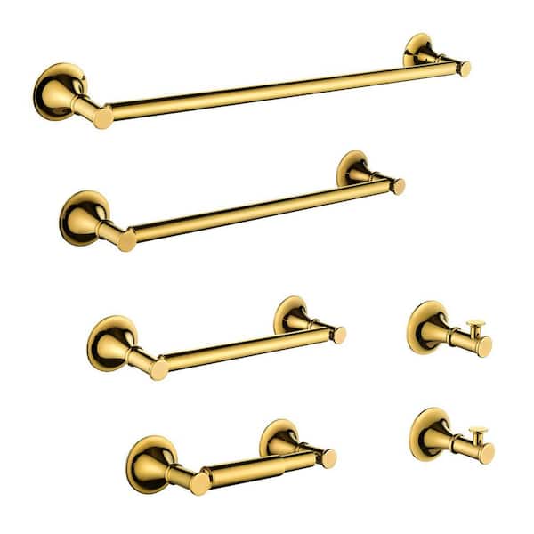 WZ 6-Piece Bath Hardware Set with Mounting Hardware in Gold, Made of Brass