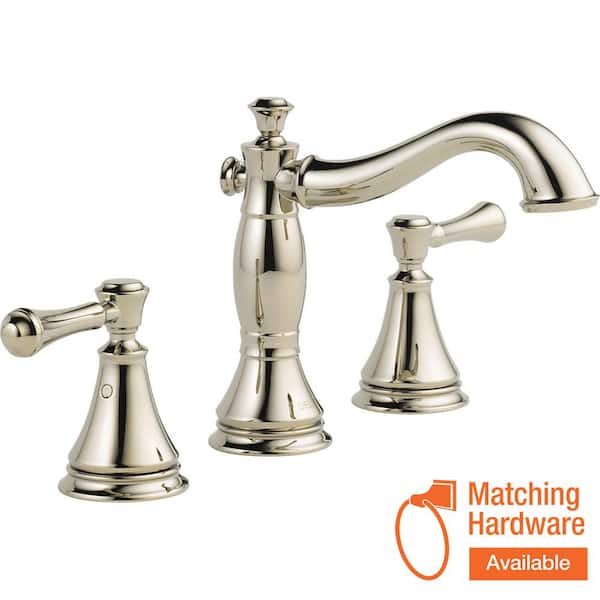 Delta Cassidy 8 in. Widespread 2-Handle Bathroom Faucet with Metal Drain Assembly in Polished Nickel