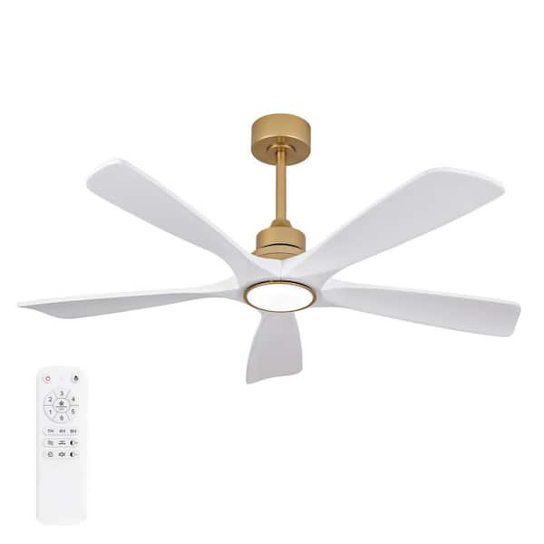 52 in. Indoor Gold Downrod Mount Ceiling Fan with Light, White Wood Blades Reversible Fan for Living Room
