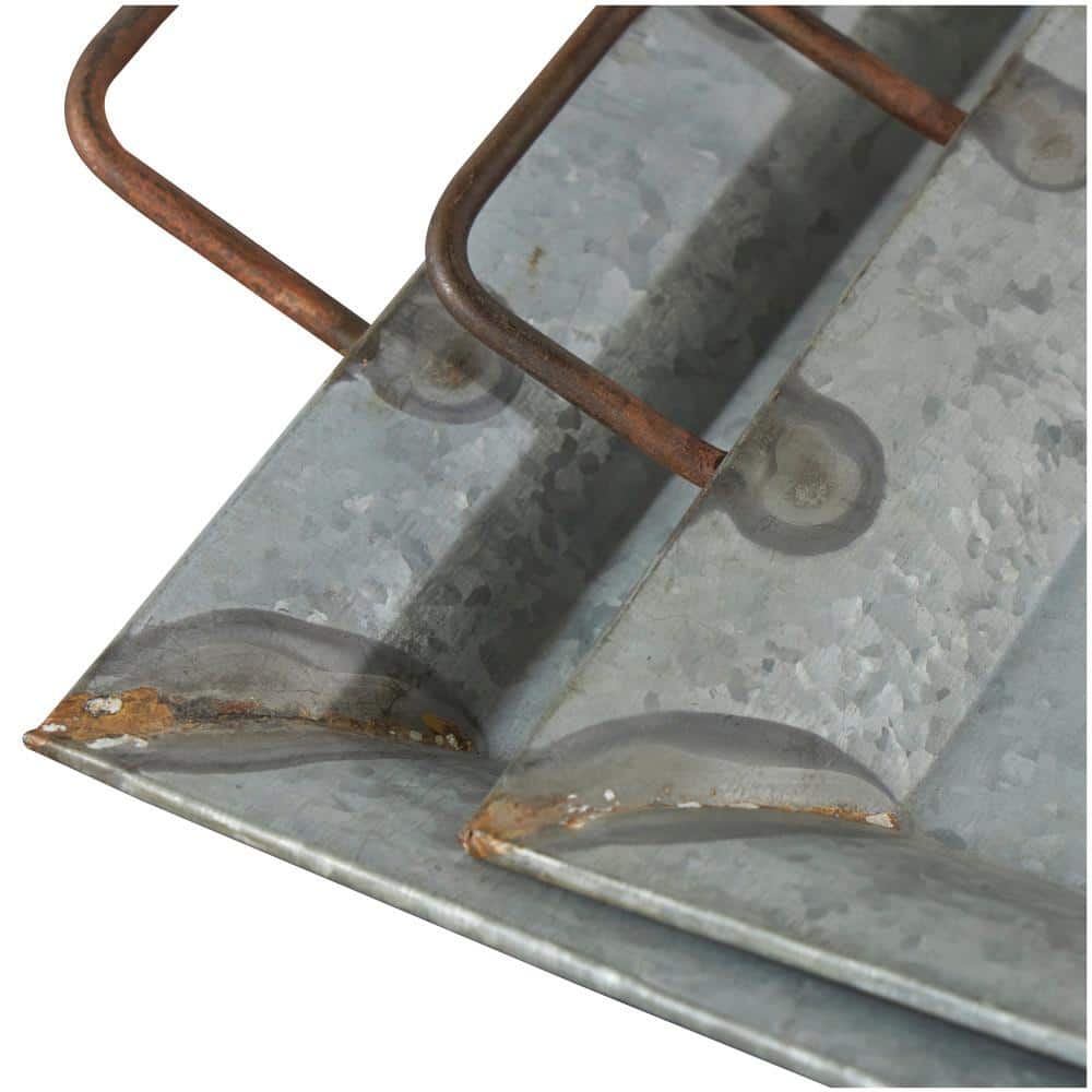 Gray Rectangular Metal Serving Tray Set with Gold Trim