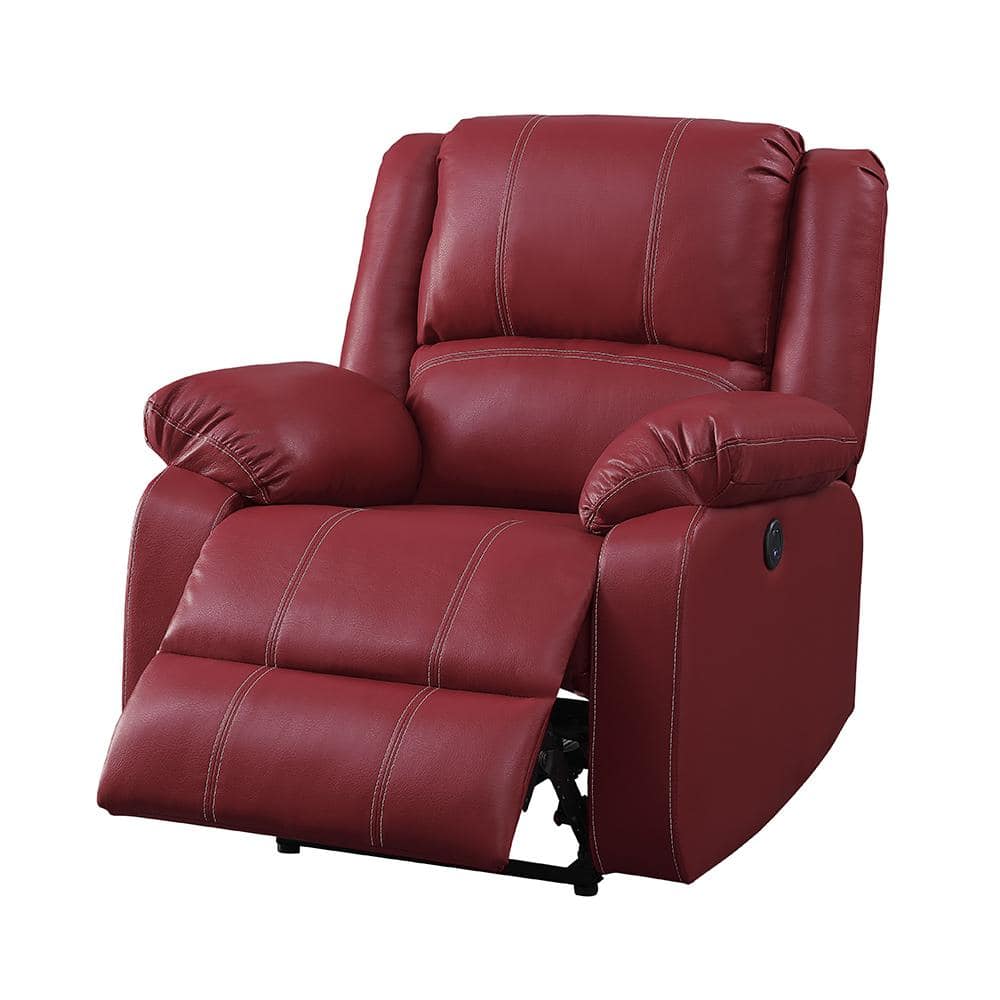 Red Faux Leather Swivel Recliner with Wood Base