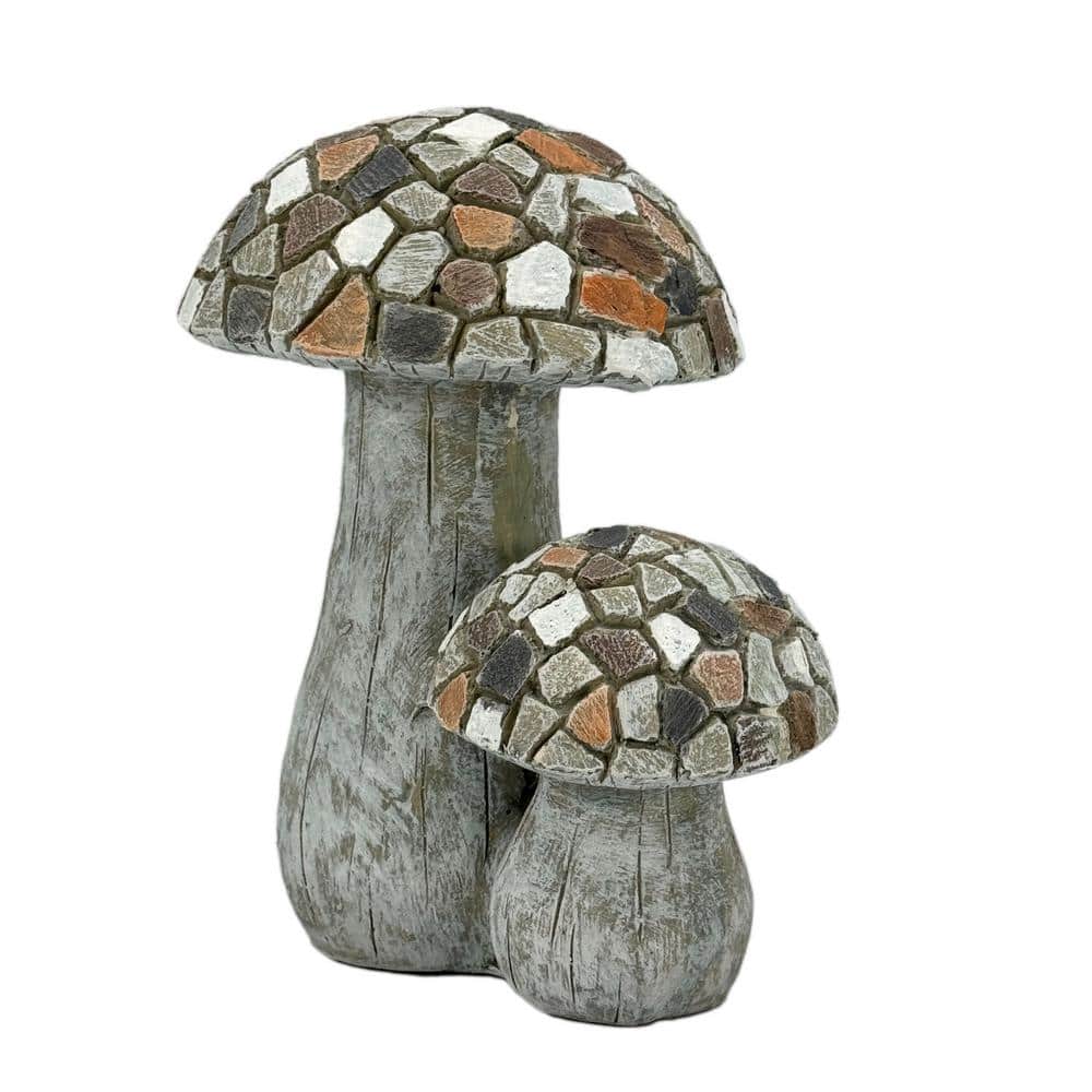 Whimsical Mosaic Double Mushroom Polyresin Garden Statue