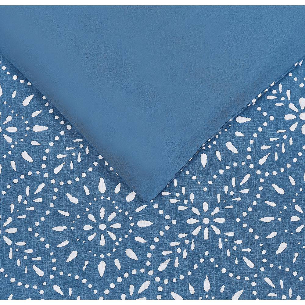 King Blue Cotton Geometric Pattern Duvet Cover Set