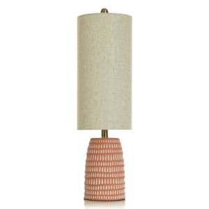 Notched Table Lamp 27.25 in. Red Urn Task And Reading Table Lamp for Living Room with Beige Cotton Shade