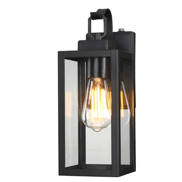 13 in. 1-Light Matte Black Outdoor Wall Lantern Sconce