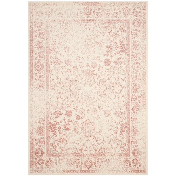 Adirondack Ivory/Rose 6 ft. x 8 ft. Border Distressed Area Rug