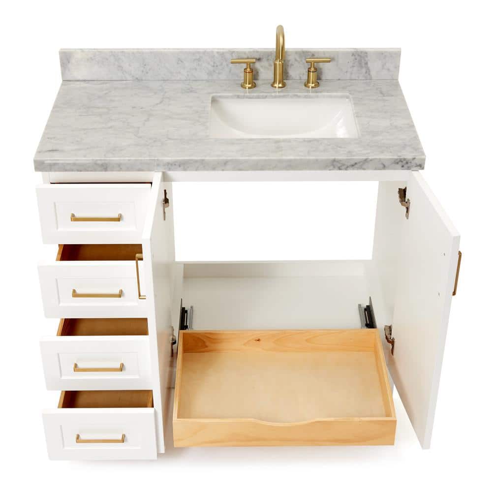 White 43" Single Sink Vanity with Marble Top