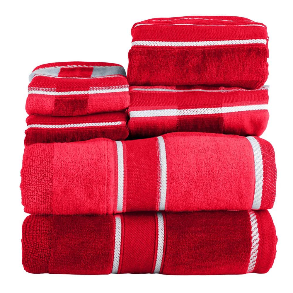 6-Piece Burgundy Striped 100% Cotton Bath Towel Set