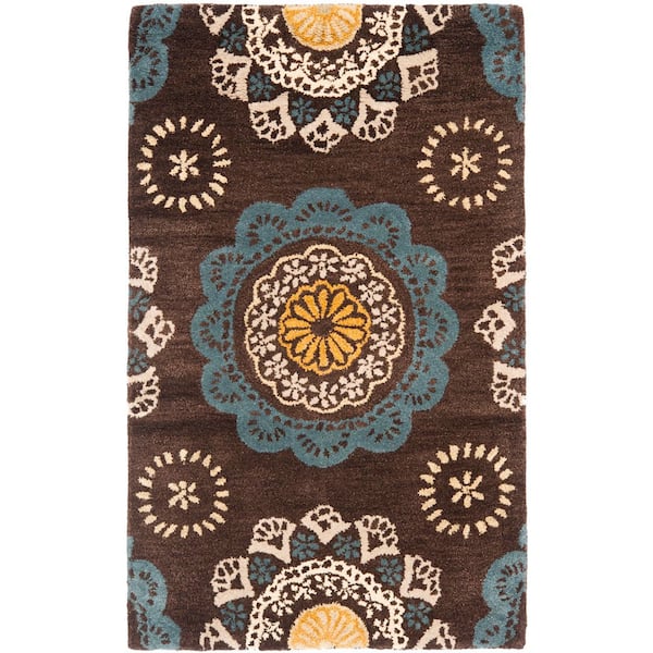 Wyndham 3 ft. x 4 ft. Eggplant/Multi Geometric Ornate Floral Area Rug