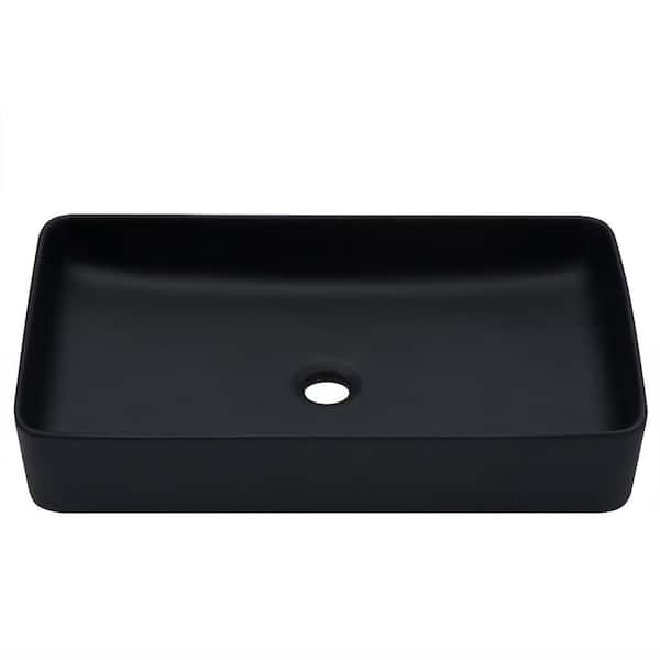 24 in. x 14 in. Modern Rectangle Above Counter in Black Porcelain Bathroom Vessel Vanity Sink Art Basin