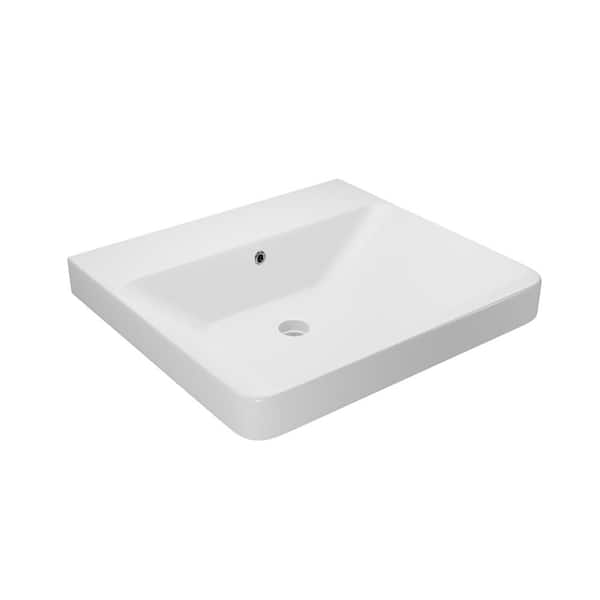 WS Bath Collections Luxury Wall Mounted/Drop-In Sink 50 Matte White Ceramic Rectangular without Faucet Hole