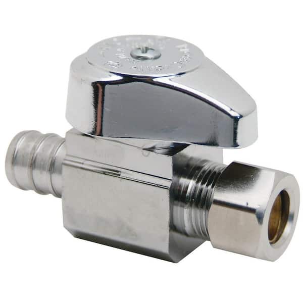 1/2 in. Nom Crimp Barb For PEX Inlet x 3/8 in. OD Comp Outlet Brass 1/4-Turn Straight Stop