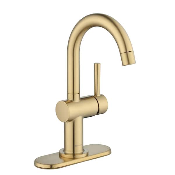 Glacier Bay Dorind Single-Handle Single Hole High-Arc Bathroom Faucet In Brushed Gold