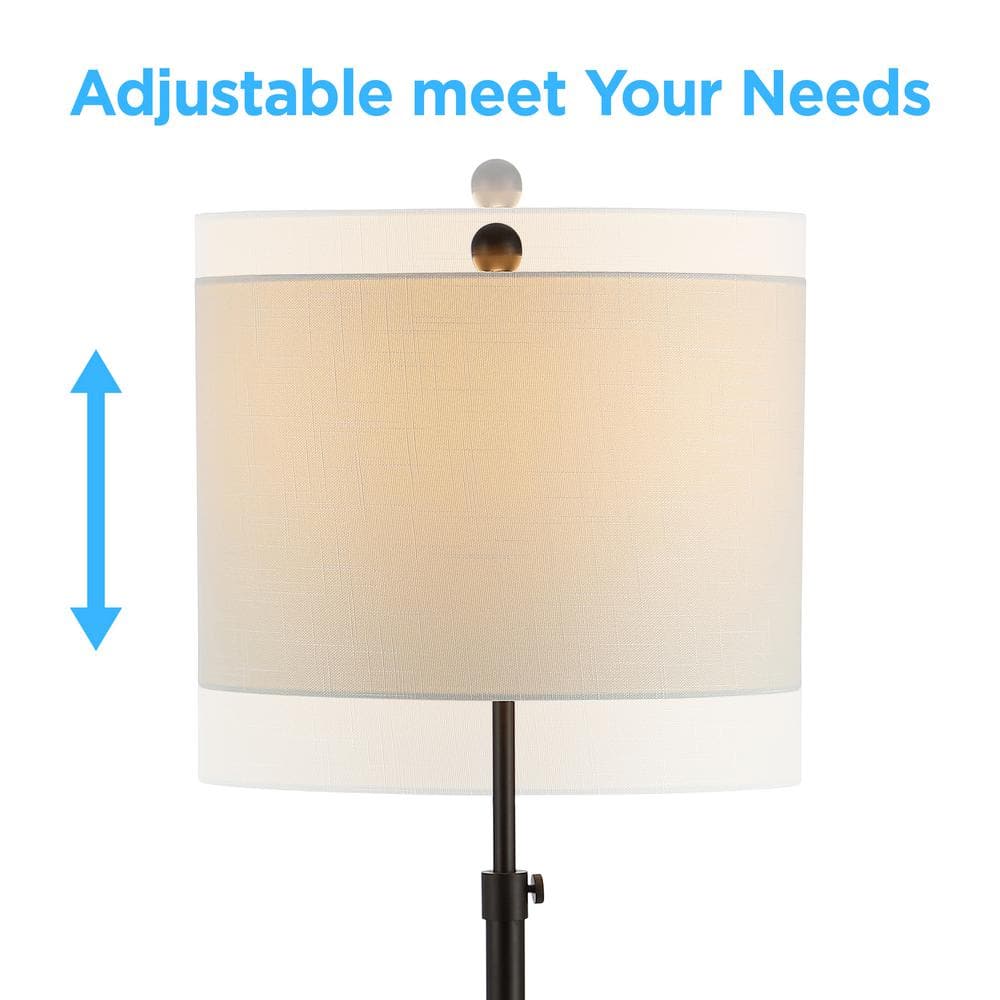 June Contemporary Adjustable 66" Oil-Rubbed Bronze Floor Lamp with White Linen Shade