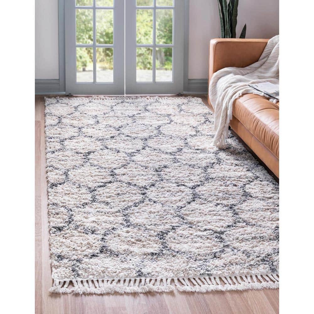Elevated Comfort Geometric Beige 8' x 10' Braided Shag Rug