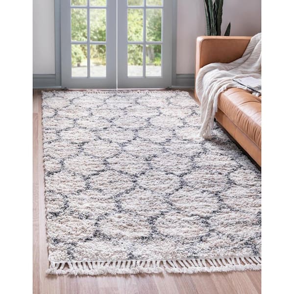 Hygge Shag Trellis Beige 8 ft. x 10 ft. Area Rug
