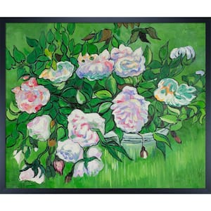 Still Life - Pink Roses by Vincent Van Gogh Studio Black Wood Framed Abstract Oil Painting Art Print 21.5 in. x 25.5 in.