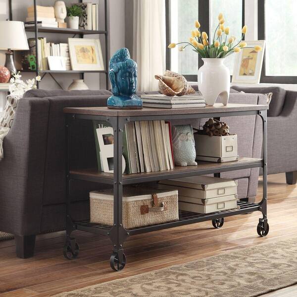 HomeSullivan Cabella 48 in. Distressed Ash Standard Rectangle Wood Console Table with Storage