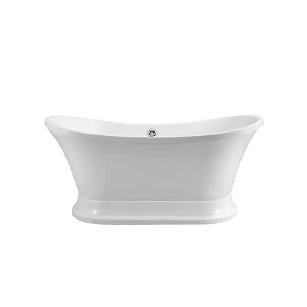 Streamline 68 in. Acrylic Flatbottom Non-Whirlpool Bathtub in Glossy White with Polished Chrome Drain and Overflow Cover