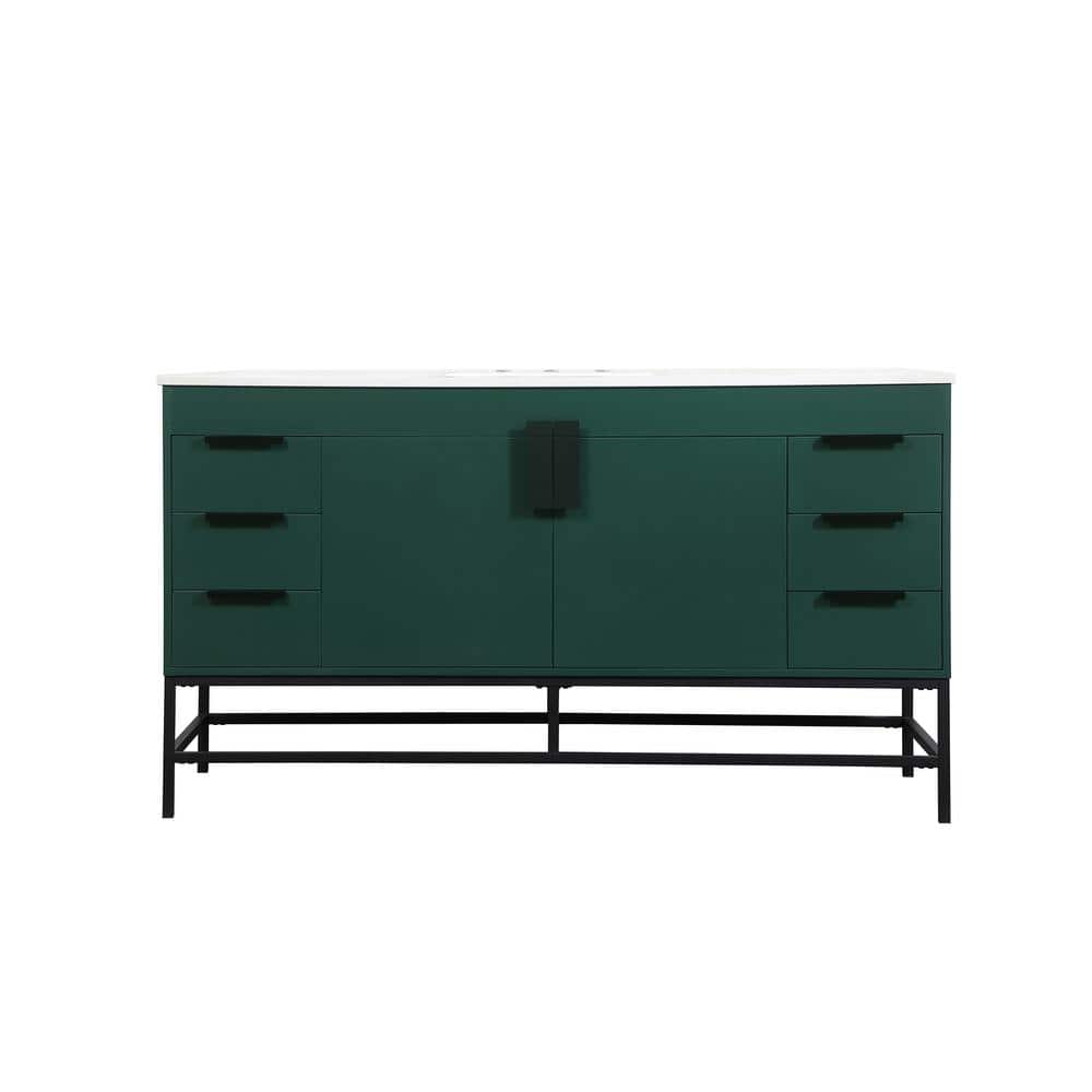 Timeless Home 22 in. W x 60 in. D x 33.5 in. H Bath Vanity in Green with Iv