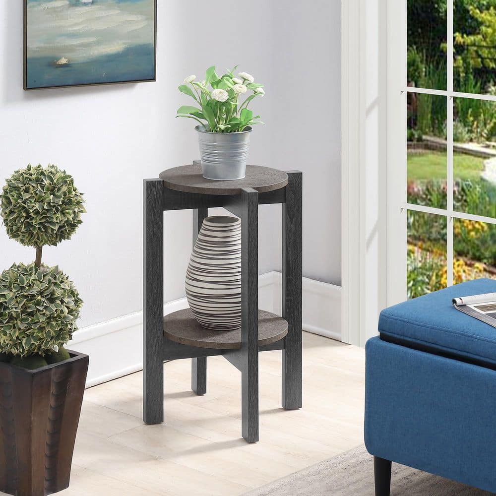 Gray Faux Cement and Black Medium 2-Tier Plant Stand