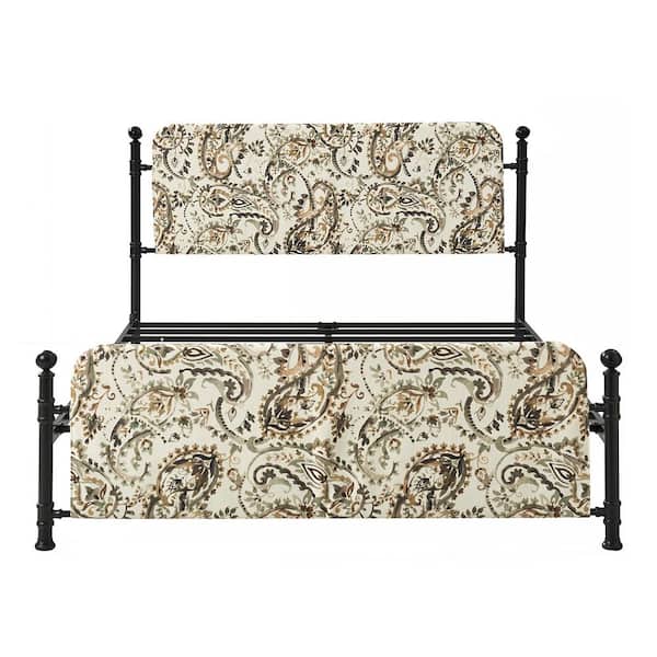 JAYDEN CREATION Baltazar Green Transitional 61.75 in. Metal Frame Platform Bed with Floral Upholstered