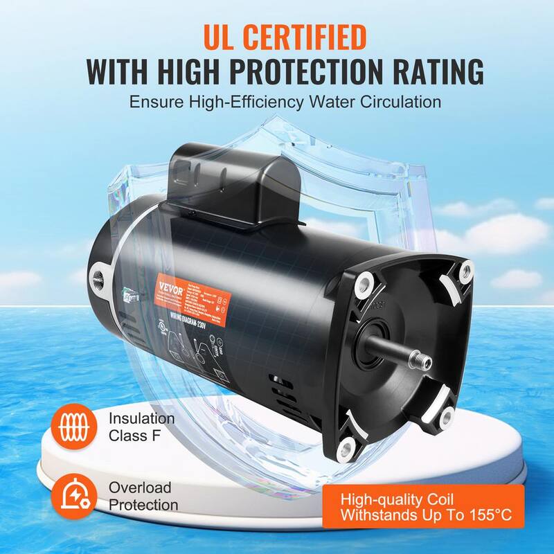 2 HP Replacement Pool Pump Motor 56Y Frame 230-Volt 3450 RPM 60Hz 1.3 SF 50μF/250V Capacitor, CCW Rotation Square Flange