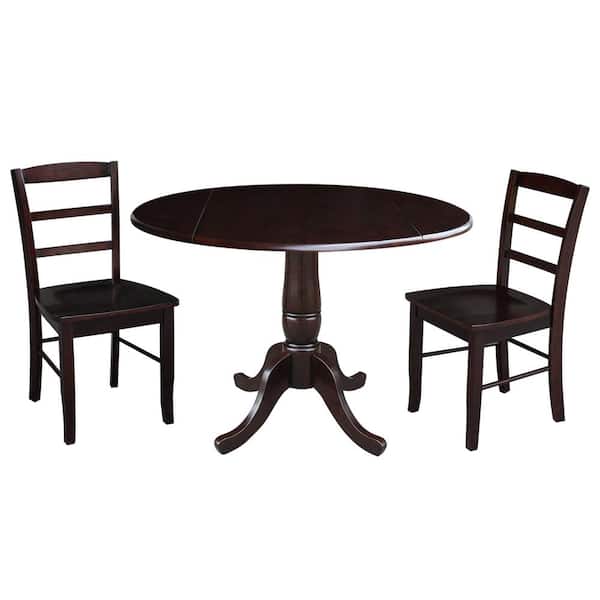 International Concepts Laurel 3-Piece Rich Mocha Drop-leaf Dining Set with 2-Madrid Chairs