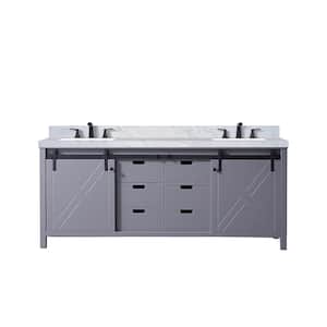 Marsyas 80 in W x 22 in D Dark Grey Double Bath Vanity, Carrara Marble Countertop and Faucet Set
