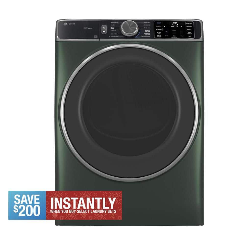 Profile 7.8 cu. ft. Capacity Vented Smart Front Load Gas Dryer in Green with Quick Dry plus Steam and Sanitize Cycle