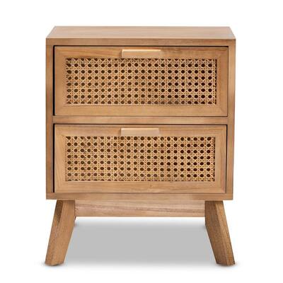Baden 2-Drawer Natural Brown and Walnut Brown Nightstand (19.7 in. H x 15.7 in. W x 11.8 in. D)