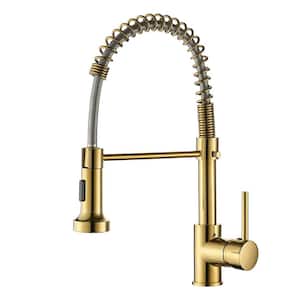 Commercial DualFunction Single Handle Pull Down Sprayer Kitchen Faucet with Pull Out Spray Wand High-Arc Brass in Gold