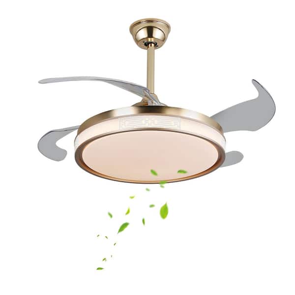 OUKANING 42 in. Indoor Gold Modern Retractable & Reversible 6-Speed Ceiling Fan with Adjustable White Integrated LED and Remote