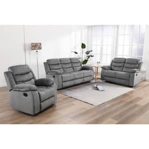 80 in. Slope Arm Reclining 3-Piece Sofa Set in Gray