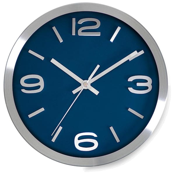 Afoxsos 10 in. Silver/Prussian Blue Non-Ticking Analog Decorative Battery-Operated Wall Clock and Modern Elegant Metal Quality