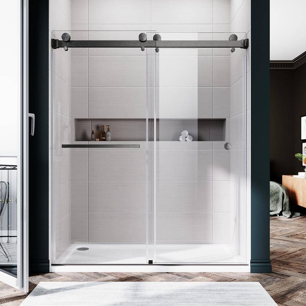 UKD01 56 to 60 in. W x 72 in. H Double Sliding Frameless Shower Door in Space Gray, EnduroShield 3/8 in. Clear Glass price history on PriceWatchPro