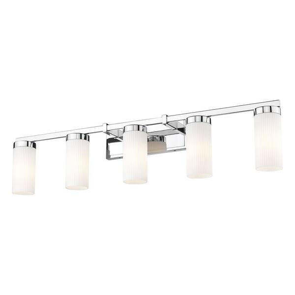 Filament Design - Danica 38.75 in. 5 Light Chrome Vanity Light with White Glass Shade