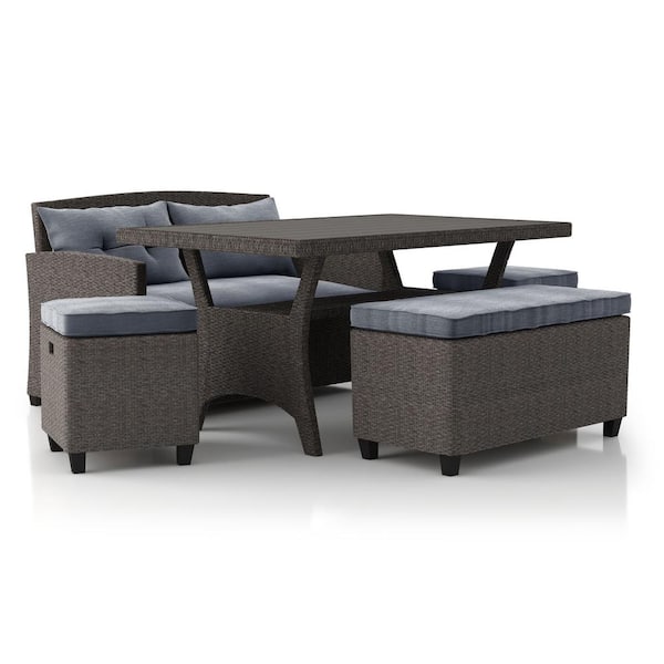MUSE & LOUNGE Valo Gray 5-Piece Wicker Outdoor Dining Set with Gray Cushions