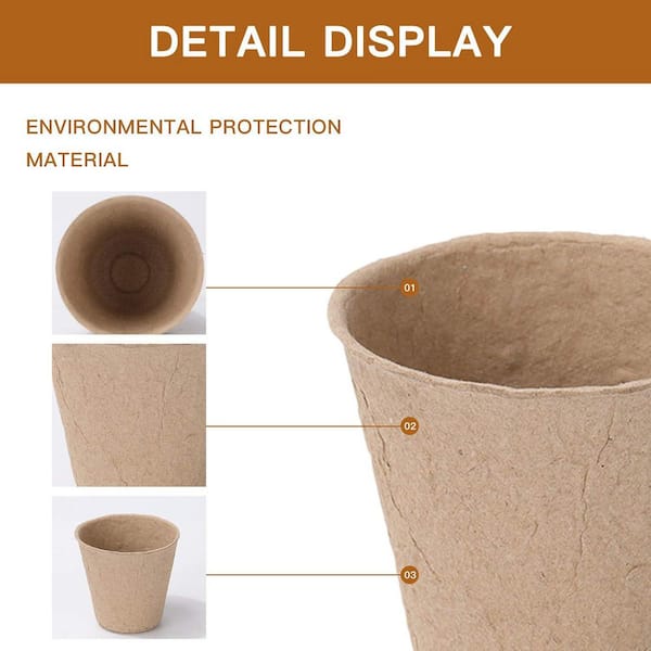 Phewnyzo Peat Planting Pots Starter Kit 3 Round Paper Pulp Germination Indoor Seedling Supplies Biodegradable 50-Piece