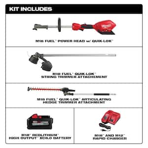 M18 FUEL 18 V Lithium Ion Brushless Cordless String Trimmer 8.0Ah Kit with M18 FUEL Hedge Trimmer Attachment