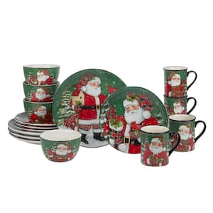 Christmas Lodge Santa 16-Piece Multi-Colored Earthenware Dinnerware Set Service for 4