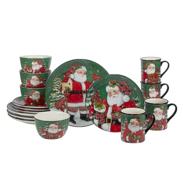 Certified International Christmas Lodge Santa 16-Piece Multi-Colored Earthenware Dinnerware Set Service for 4