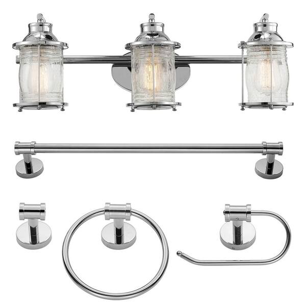 Globe Electric Bayfield 3-Light Chrome Vanity Light With Clear Glass Shades and Bath Set