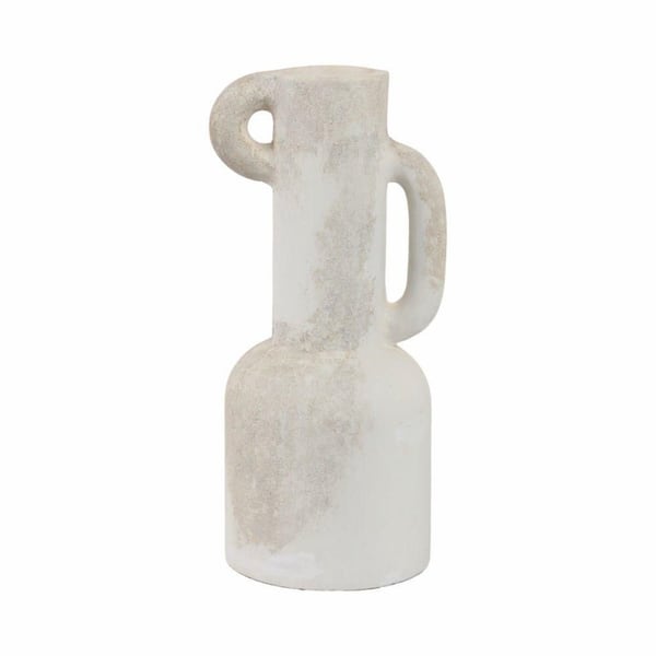 19 in. White Terra Cotta Amphora Asymmetrical Eared Decorative Vase